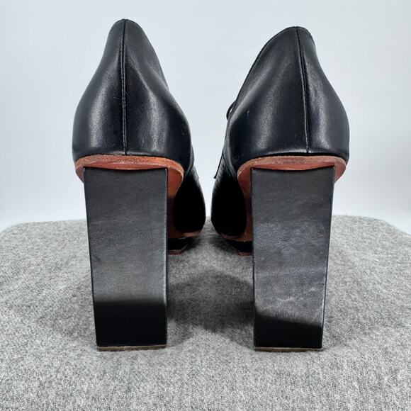 Rachel Comey Platform Heels Square Block Peep Toe Leather Black Size 9.5 - Picture 3 of 7